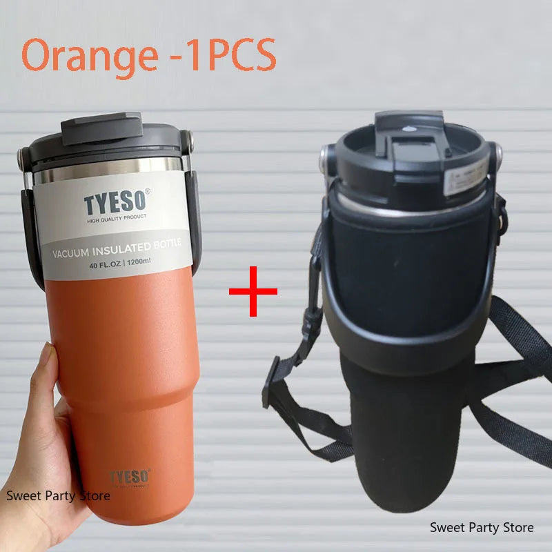 Gourde en inox 600 ml à 1,2 L isotherme — 1,1 L Orange avec housse