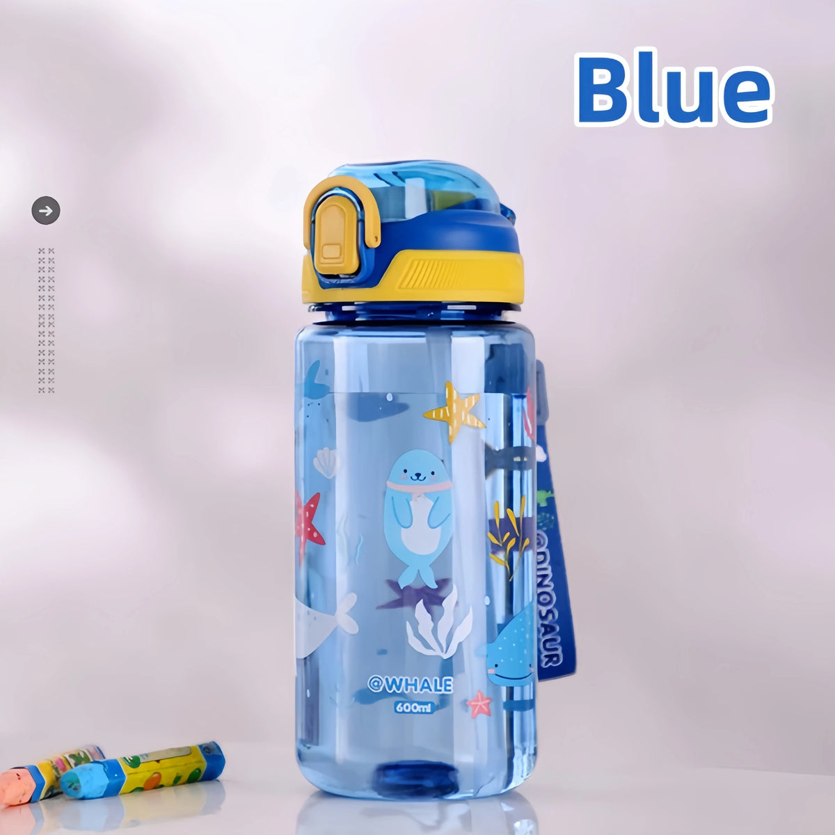 Gourde enfant en silicone 600 ml à paille — Bleu