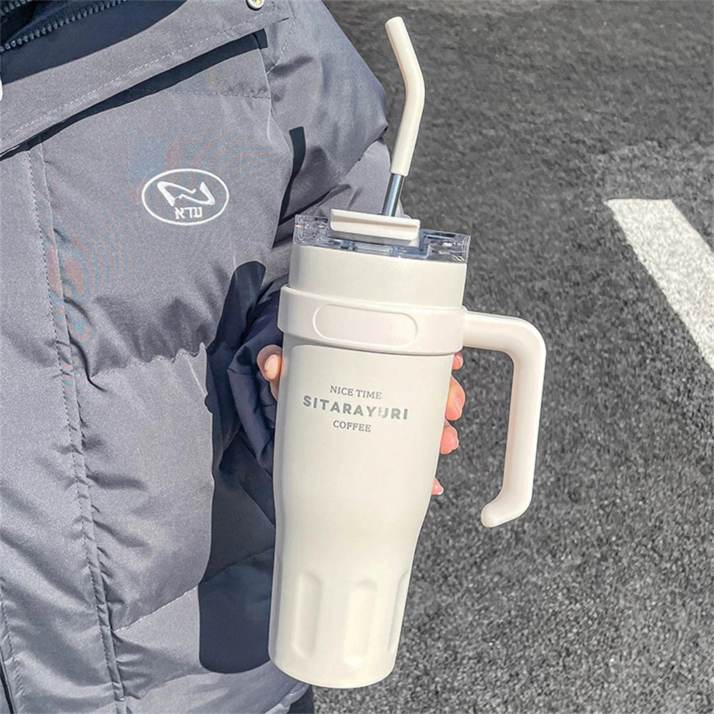 Gourde de sport en inox 1,1 L à 1,6 L à paille — Blanc
