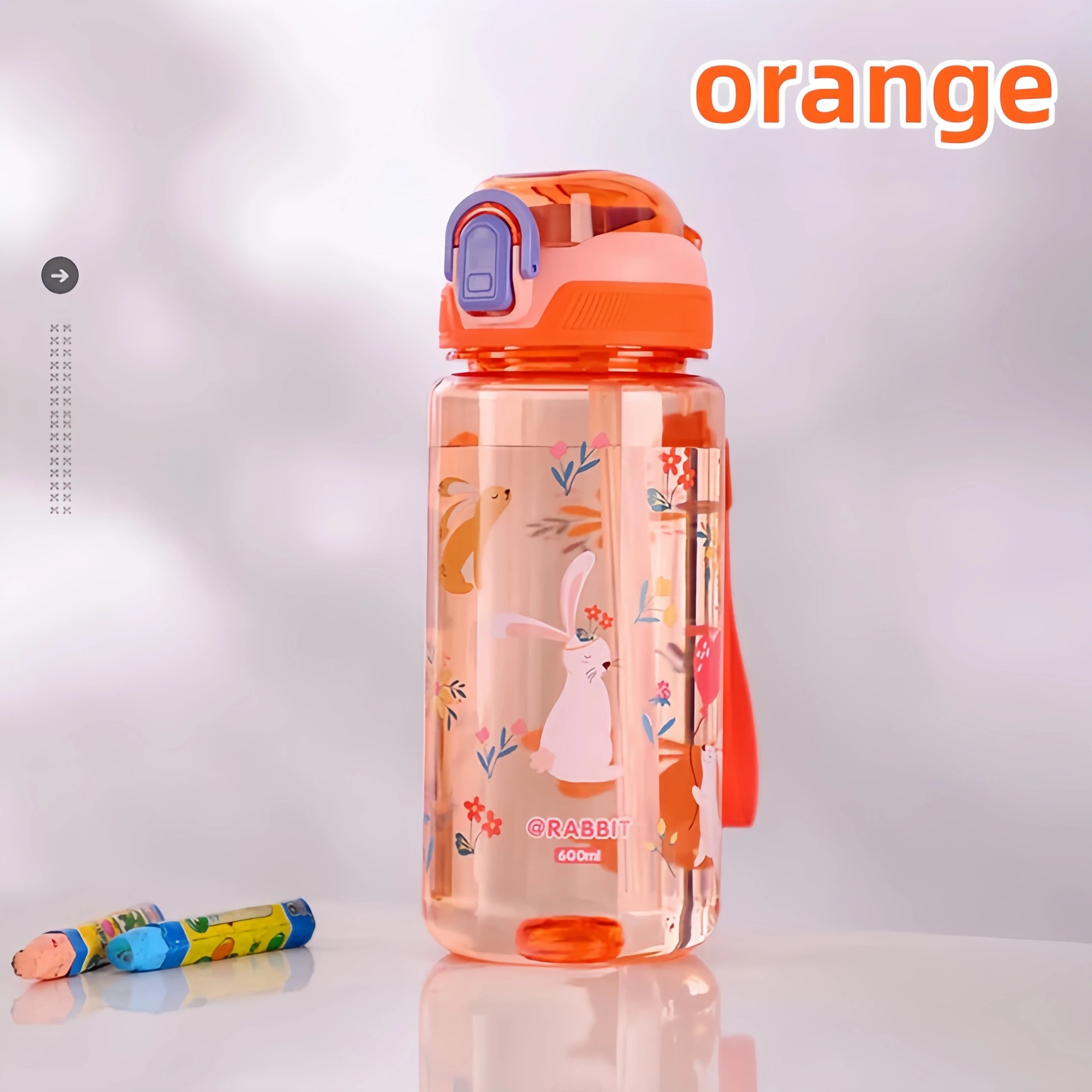 Gourde enfant en silicone 600 ml à paille — Orange