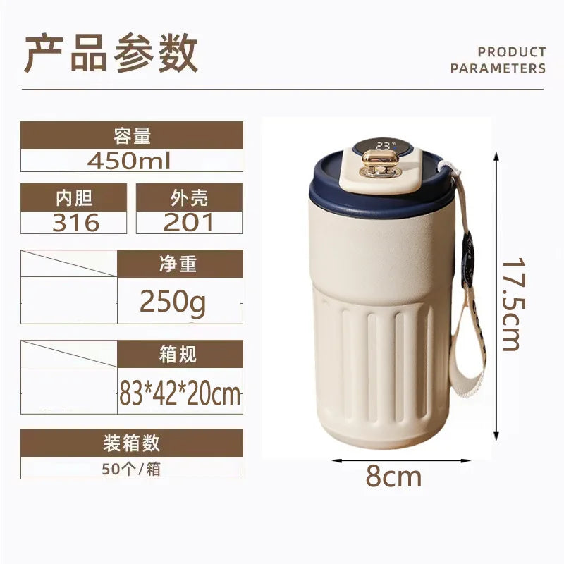 Gourde à café en inox 450 ml à affichage de température