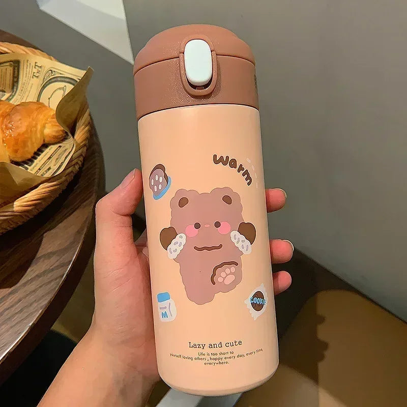 Gourde enfant en inox 380 ml à paille — Marron