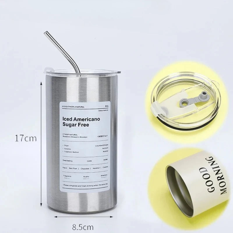 Gourde à café en inox 360 ml à 600 ml à paille — Slivery 600M