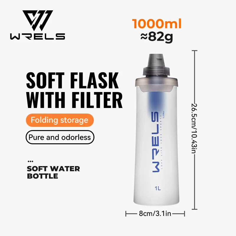 Gourde de running pliable 600 ml à 1 L avec filtre — 600 ml Sans filtre Blanc