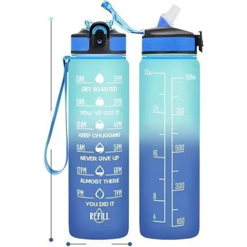 Gourde de vélo en plastique sans BPA 1 L à paille — Dégradé et Bleu