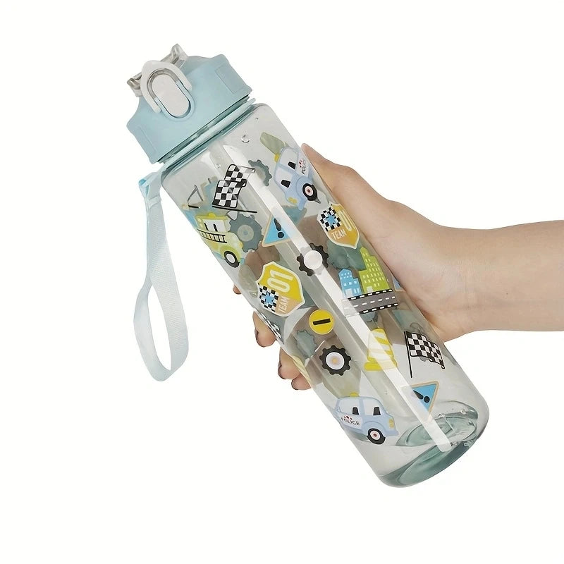 Gourde enfant en plastique sans BPA 680 ml à 750 ml — Transparent et Voiture
